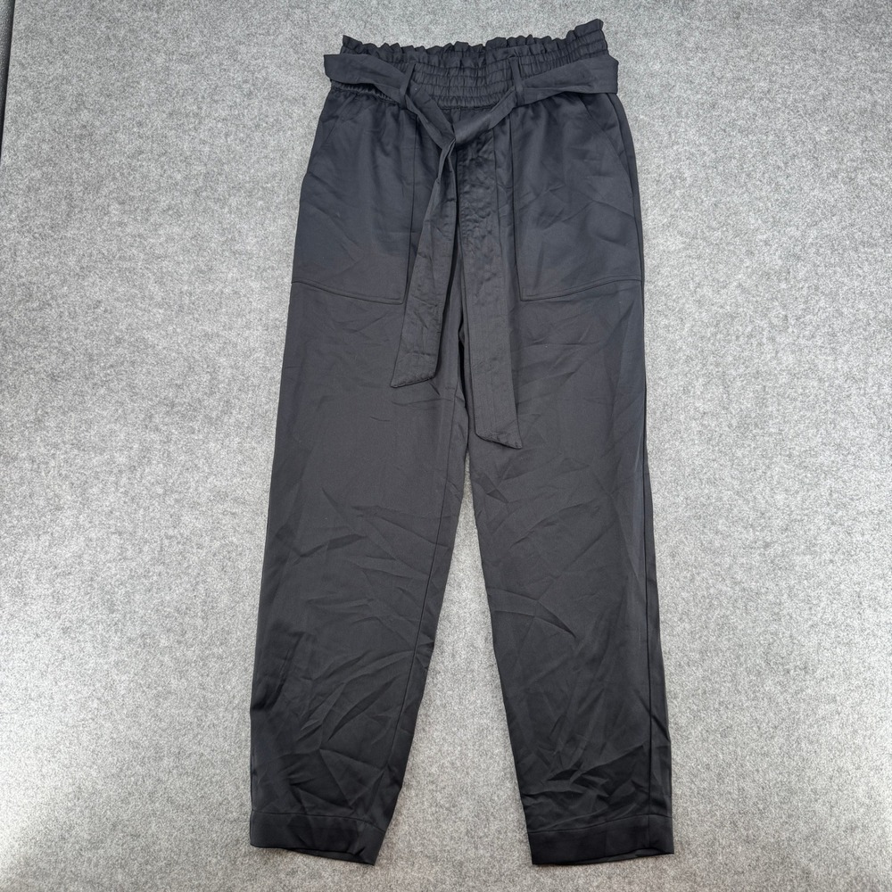 Y2K VTG Abercrombie & Fitch Pants Womens M Paperbag Waist Black Tie Belt EUC
